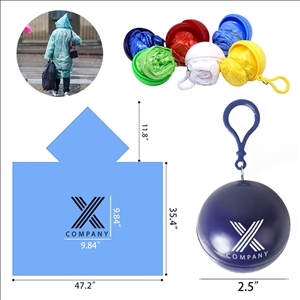 Disposable Rain Poncho with Keychain Ball